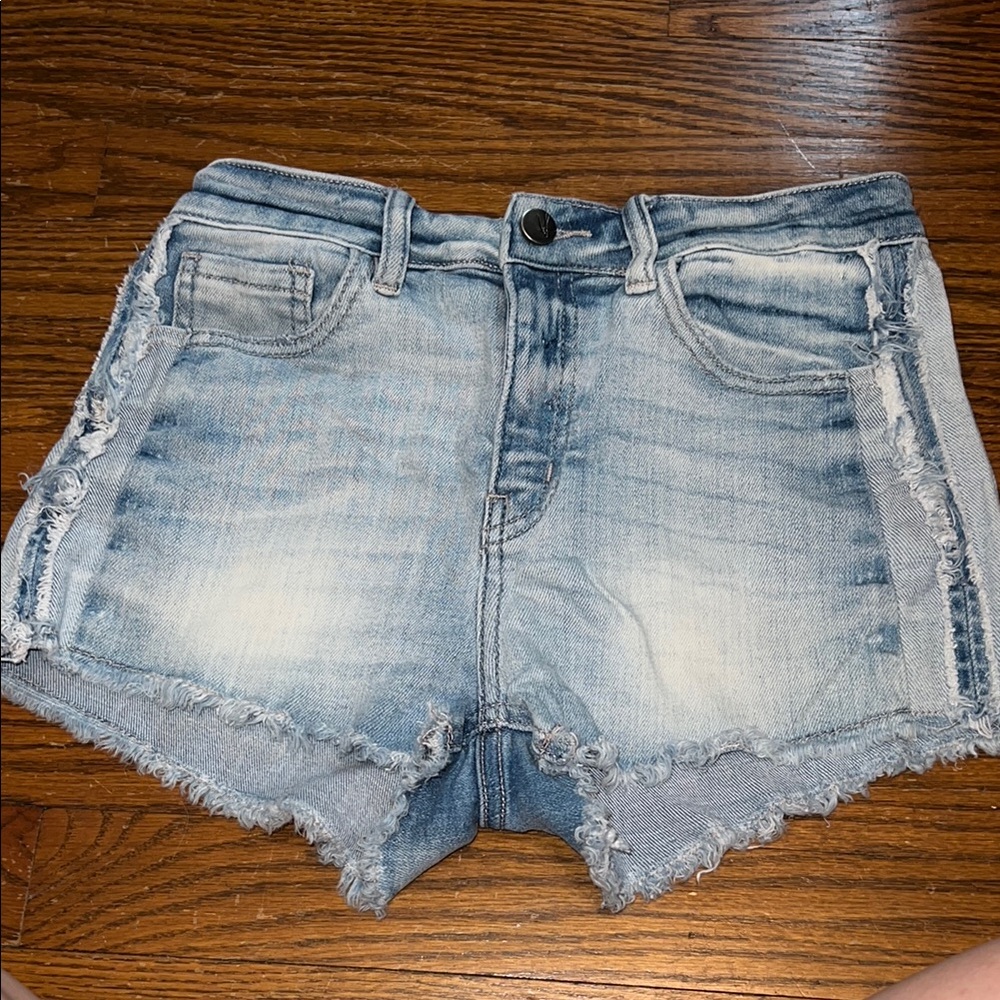 KanCan Blue Distressed Jean Shorts with Frayed Hem